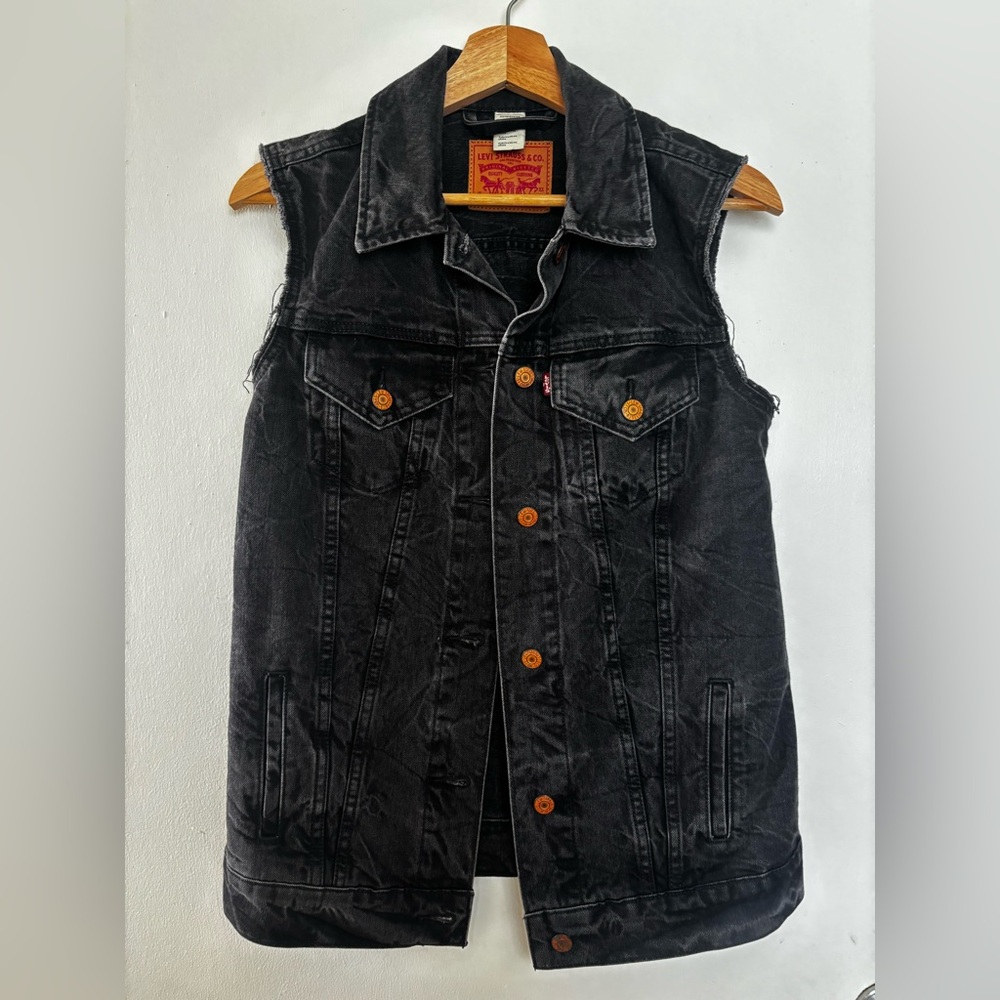 Levi's Charcoal Denim Vest with Brown Accents
